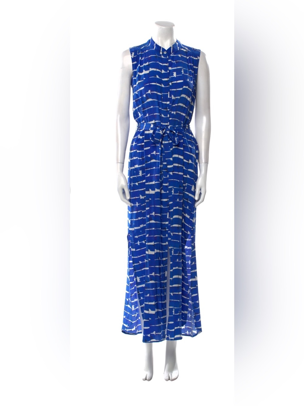SALONI Cobalt Blue Printed Sleeveless Maxi Dress with Waist Tie